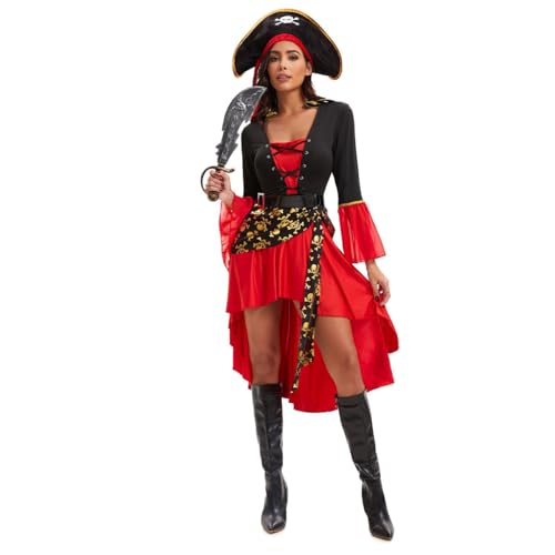 CAMDOM 3-teiliges Piratenkostüm für Damen, Halloween, Piratenkapitän, Cosplay-Kostüm von CAMDOM