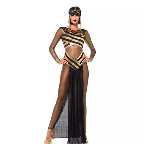 CAMDOM Ägyptische Göttin Kostüm Erwachsene Damen Halloween Kleid Schwarz Gold Königin Kleopatra Kostüm von CAMDOM