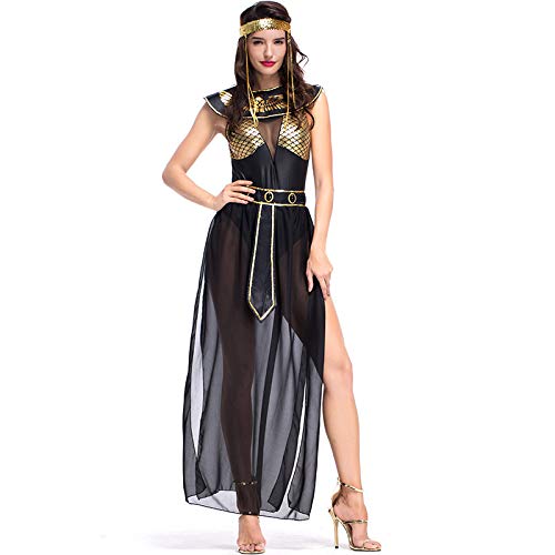 CAMDOM Ägyptische Göttin Kostüm Erwachsene Damen Halloween Kleid Schwarz Gold Königin Kleopatra Kostüm von CAMDOM