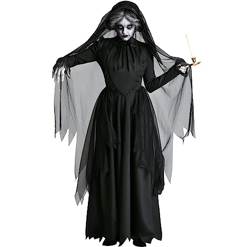 CAMDOM Damen Kleid Halloween Cosplay Kostüm Vampir Geist Braut Hexe und Zombie Erwachsene Robe Kleid von CAMDOM