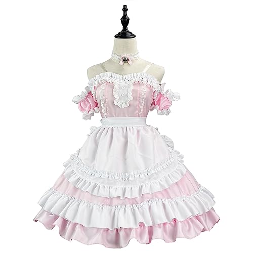 CAMDOM Dienstmädchen-Kostüm Kleid für Damen, Rosa, Anime Cosplay Rollenspiel Outfit von CAMDOM