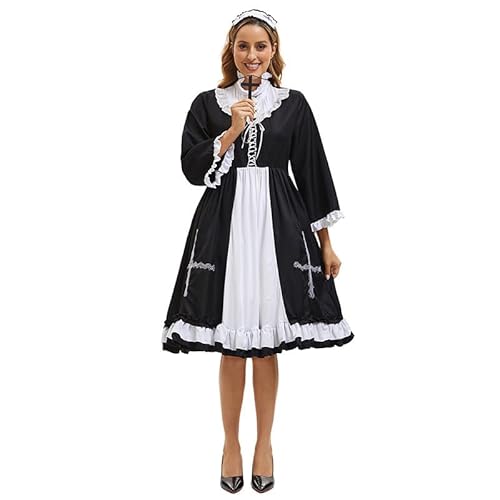 CAMDOM Halloween Nonne Cosplay Kostüm Schwarz Weiß Kreuz Nonne Uniform gepaart mit Kreuz Nonne Lolita Kleid Set von CAMDOM