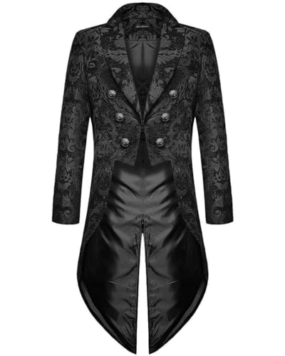 CAMDOM Herren Gothic Mittelalter Frack Jacke Steampunk Gehrock Uniform Halloween Kostüm, Schwarz, S von CAMDOM