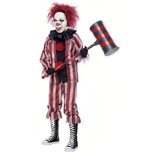 CAMDOM Herren Halloween Nightmare Clown Kostüm Horror Evil Cosplay Kostüm Set von CAMDOM