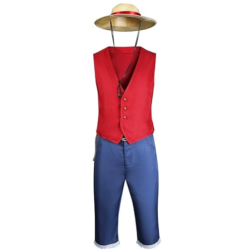 CAMDOM Luffy Cosplay Kostüm Anime Rollenspiel Outfit Halloween Erwachsene Kostüme mit Strohhut von CAMDOM