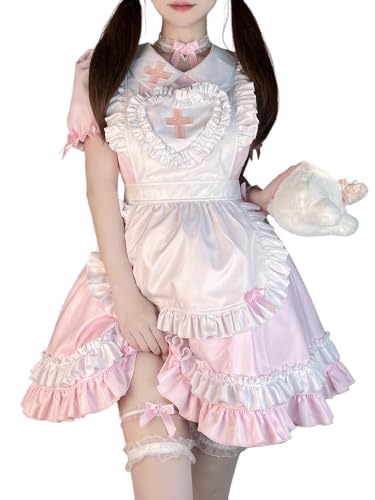 CAMDOM Maid Lolita Kleid Anime Cosplay Kostüm Outfit mit Stirnband Halloween Verkleidung für Mädchen von CAMDOM