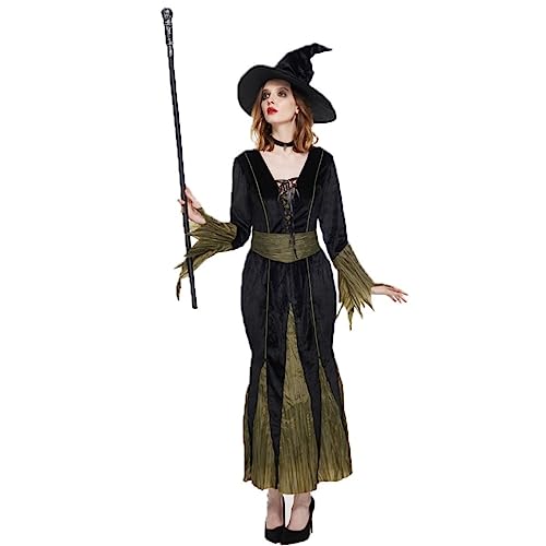 CAMDOM Womens Classic Witch Kostüm Set Langarm Kleid und Hut Halloween Dressup Party Fancy Dress Cosplay Outfit… von CAMDOM