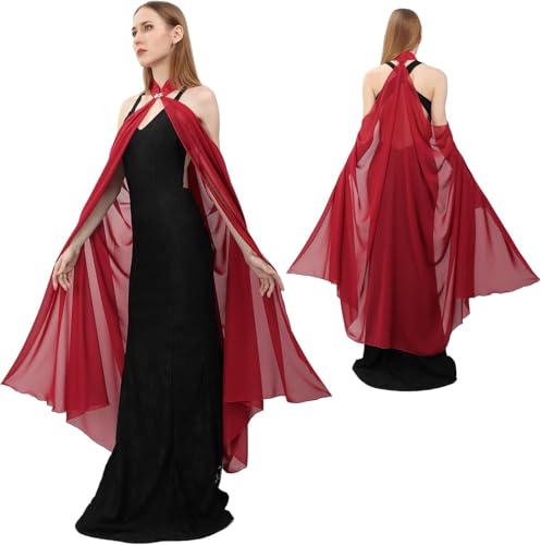 Damen-Umhang aus Chiffon, Steampunk, Gothic, Halloween, Bösewicht, Hexe, Cosplay, Umhang, Weinrot, Einheitsgröße von CAMDOM