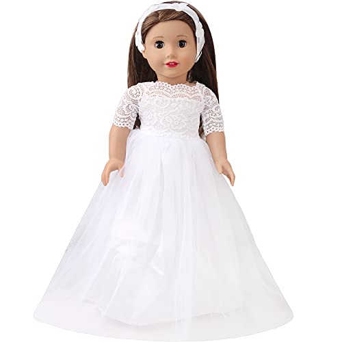 CAMICALMI Puppenkleidung Hochzeitskleid weiß mit Spitze für American Girl Puppe 45,7 cm mit Stirnband von CAMICALMI