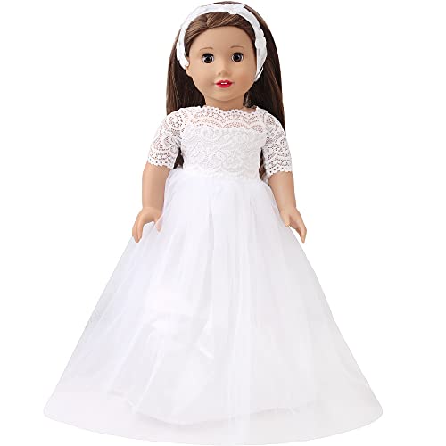 DUORUIMI Puppenkleidung Hochzeit langes Kleid weiß mit Spitze für American Girl Puppe 45,7 cm mit Stirnband von DUORUIMI