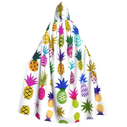 Langer Kapuzenumhang mit buntem Ananas-Druck, Umhang für Weihnachten, Halloween, Kostüme, Kapuzenumhang, Maskerade von CAMUO