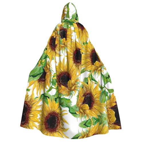 Langer Kapuzenumhang mit gelbem Sonnenblumen-Aufdruck, Umhang für Weihnachten, Halloween, Kostüme, Kapuzenumhang, Maskerade von CAMUO