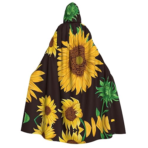 Schöner Sonnenblumen-Umhang mit langer Kapuze, Umhang für Weihnachten, Halloween, Umhang, Kostüme, Kapuzenumhang, Maskerade von CAMUO