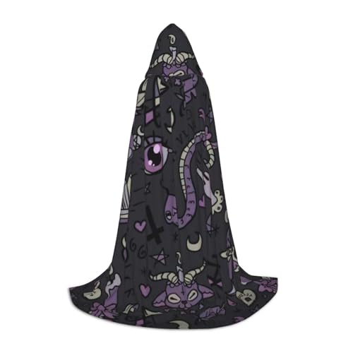 Umhang mit Kapuze, Gothic, Gruseldruck, langer Kapuzenumhang, Mittelalterumhang, Renaissance-Umhang für Halloween-Kostüm, Violett / Schwarz von CAMUO