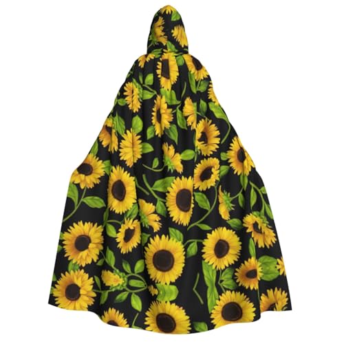 Wunderschöner Sonnenblumen-Druck, langer Kapuzenumhang, Umhang für Weihnachten, Halloween, Kostüme, Kapuzenumhang, Maskerade von CAMUO