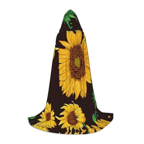 Wunderschöner Sonnenblumen-Umhang mit Kapuze, langer Kapuzenumhang, Mittelalterumhang, Renaissance-Umhang für Halloween-Kostüm von CAMUO