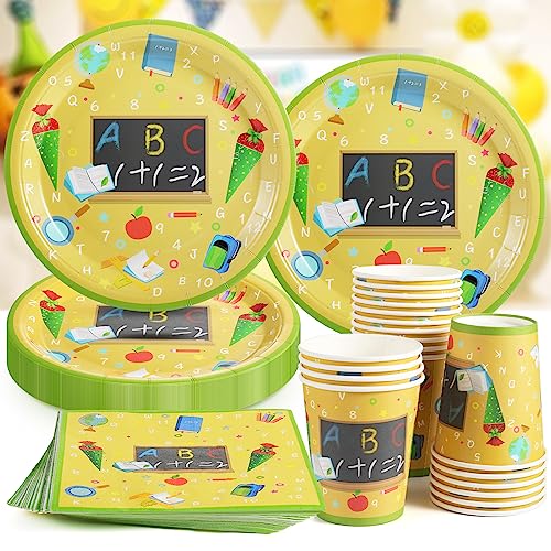 60 Teile Schulanfang Servietten Set,20 Personen Einschulung Deko Zubehör mit bunten ABC Zuckertüte 1 + 2 = 3 Tafel Rucksack Motiv Schule Dekoration für 20 Gäste Einschulung Schuleinführung Party Deko von CANCJ