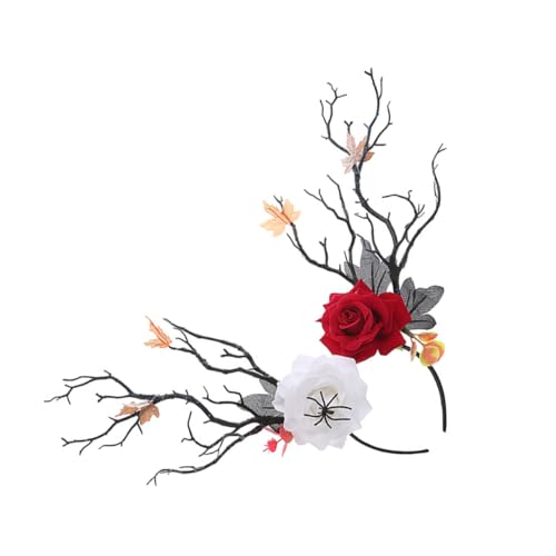 CANIGHT Baum Ast Geweih Geformtes Stirnband Mit Rosenblüten Für Halloween Kreativer Kopfschmuck Für Fotos Und Partys Ideal Haarschmuck Und Halloween Kopfbedeckung von CANIGHT