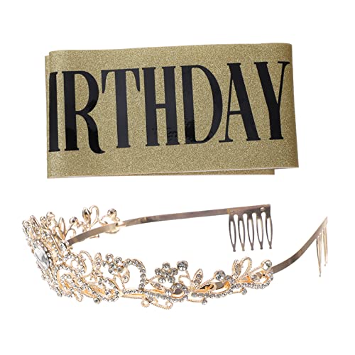 CANIGHT Goldene Geburtstags Dekorationskrone Mit Schärpe Party Strass Tiara Set Für Unvergessliche Feiern Und Jugendweihe Ideales Partyzubehör Für Frauen Und ädchen von CANIGHT