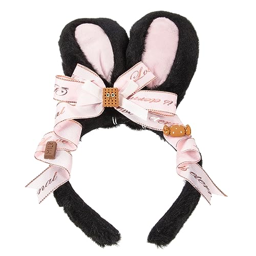 CANIGHT Plüsch Hasenohren Stirnband Halloween Hasen Stirnband Tierohren Stirnband Plüsch Hasen Stirnband Hasen Cosplay Ohren Schwarzes Hasen Stirnband Haarbänder Kopfband Cosplay von CANIGHT