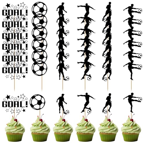 36 Stück Fußball-Cupcake-Topper-Dekorationen, Fußball-Kuchentopper-Dekore, Muffin Deko Fussball Fußball-Athleten-Tortendeko Fussball, Fussball Kuchen Deko, Sport-Cupcake-Fussball Geburtstagdekoparty von CANIPHA