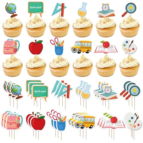 36Pcs Back to School Cupcake Topper Willkommen Zurück, Tortendeko Einschulung Cupcake Tortendeko Schulanfang, Kuchen Deko Einschulung, Cupcake Tortendeko für Einschulung von CANIPHA