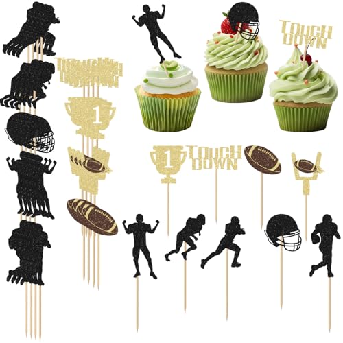 45 Stück Fußball-Cupcake-Topper, Fußball-Kuchen-Topper-Zubehör, Fußball-Kuchen-Dekorationsgeschenke, Fußball-Geburtstagsparty-Dekorationen, Fußball-Cupcake-Liner-Dekor, geeignet für Fußball-Mottoparty von CANIPHA