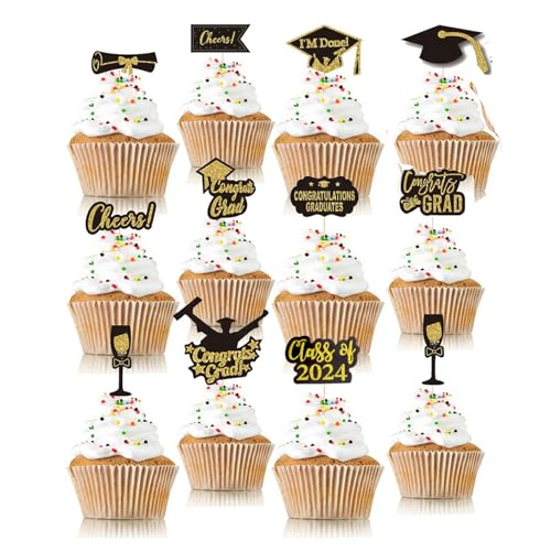 CANNXI Geburtstagskuchenaufsatz, 12 Stück, glitzernde Cupcake-Topper, Dekoration, Kuchenflaggen, Stick, Abschlussfeier 2021 von CANNXI