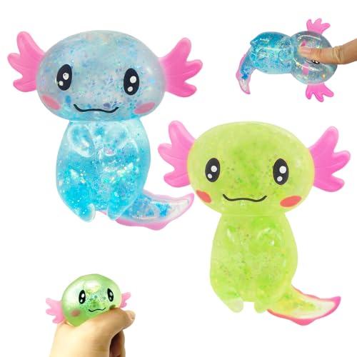 2 Stück Axolotl Spielzeug Glitzer Squeeze Toys Stress Relief Squishy Ball Stressspielzeug Entzückende Squishy Toy Party Geburtstags Zappelspielzeuge Stress Toy für Kinder und Erwachsene von CANRNYACBZ