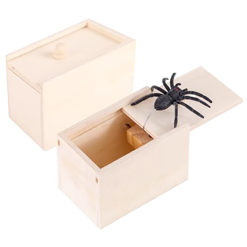 2PCS Spinne In Box Spinne Streich-Box Holz Scherzartikel zum Erschrecken Lustig Spielzeug Box Holz Halloween Streich Schwarz Gummispinne Überraschungs für Kinder Erwachsene Party Favors Gifts von CANRNYACBZ