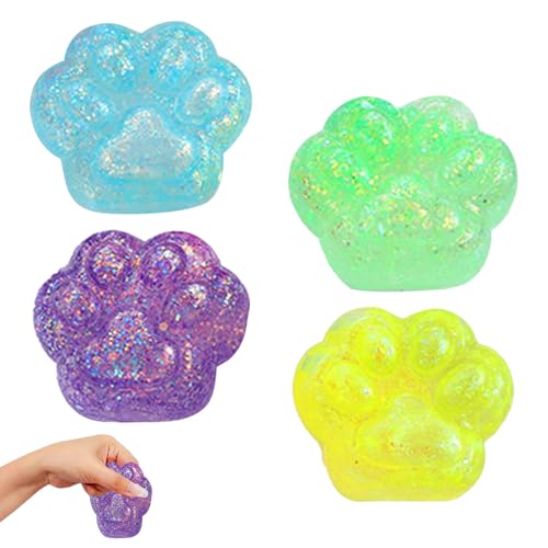 4 Stück Cat Paw Squishy Squeeze Spielzeug Glitzer Katze Pfote Stressspielzeug Stress Relief Toy Entzückende Cat Fidget Sensorisches Squeeze Spielzeug Quetschspielzeug für Kinder und Erwachsene von CANRNYACBZ