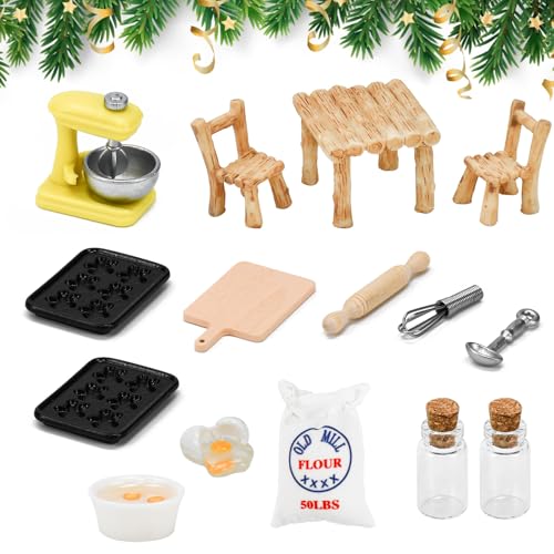 CAREDGO 15 Stück Mini Puppenhaus Zubehör Küche Miniatur Wichtel Zubehör Weihnachten Wichtel Zubehör Tisch Miniatur Puppenzubehör Zubehör für Wichtelhaus Puppenhaus Holz Zubehör für DIY Deko Mädchen von CAREDGO