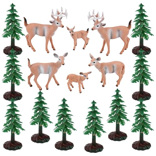 CAREDGO 16 Stück Waldtiere Figuren Set Miniaturfiguren Dekofiguren Waldtiere Tierfiguren Mini Hirsch Figuren Deko Miniatur Tiere Wald Waldtiere Figuren Deko mit Weihnachtsbaum für Weihnachtsschmuck von CAREDGO