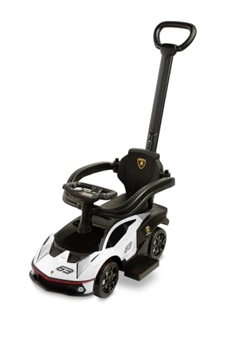 CARETERO - Rutschauto mit Schiebestange - Rutschfahrzeug - Lamborghini Essenza - Für Entwicklung Motorischen Fähigkeiten und Koordination - Sichere und Langlebige Konstruktion - 87x40x91 cm - Weiß von CARETERO best for babies