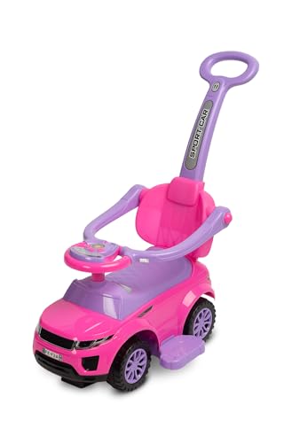 CARETERO - Rutschauto mit Schiebestange - Rutschfahrzeug Sport Car - Rutscherfahrzeug mit Sicherheitsbügel - Kinderfahrzeug mit Sound und Licht - Kinderspielzeug zur Motorikförderung - Rosa von CARETERO best for babies