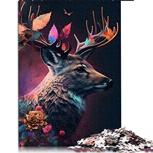 1000 Teile Puzzle Regenbogenhirsche Blumen Puzzles für Erwachsene Holzpuzzle Tolles Geschenk für Erwachsene (Größe 50x75cm) von CARGIS