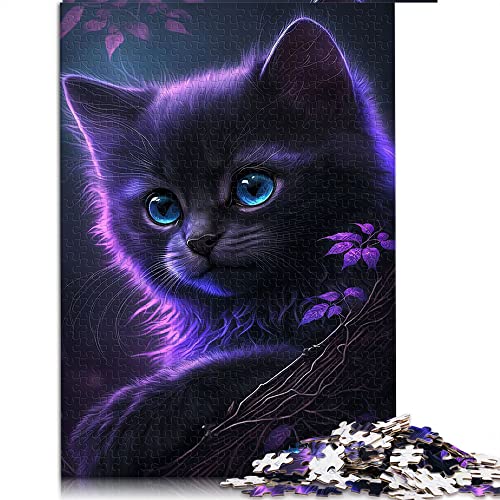 500 Teile Puzzle Süße Lila Katze Puzzle für Erwachsene Holzpuzzles Erwachsene Puzzles Geschenke (Größe 38x52cm) von CARGIS