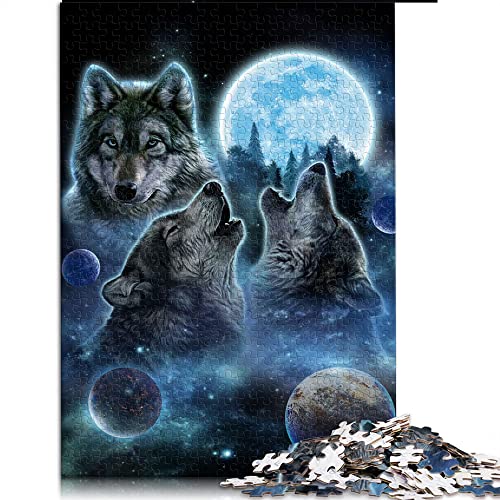 1000 Teile Puzzle für Erwachsene Drei Wölfe und Vollmond Puzzles für Erwachsene Kartonpuzzle Spielzeug Intellektuelles Spiel (Größe 26x38cm) von CARGIS