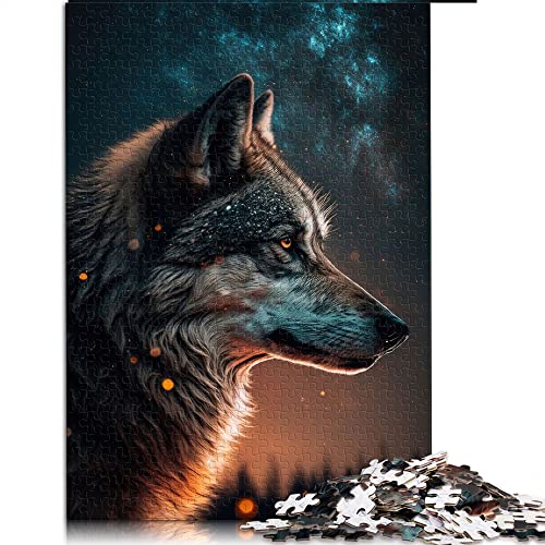 1000 Teile Puzzle für Erwachsene Wolf im Sternenhimmel Puzzles für Erwachsene Papppuzzles Lernspiel Herausforderung Spielzeug (Größe 26x38cm) von CARGIS