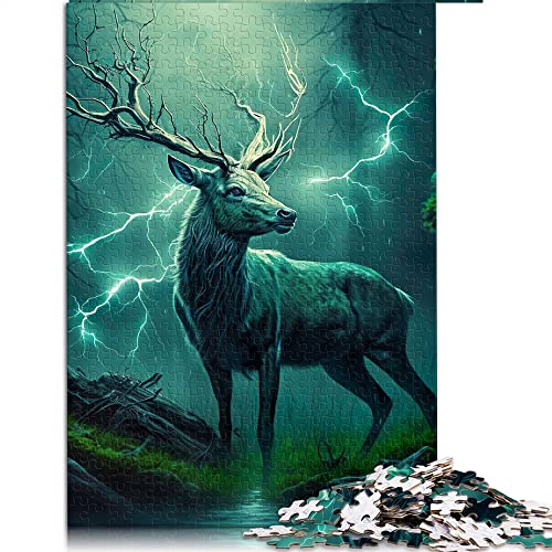 1000 Teile Puzzles Verzauberter Hirsch im Sturm Puzzle für Erwachsene Holzpuzzles Spaß zu Hause Aktivitäten, Geburtstagsgeschenk, Reisegeschenke, (Größe 50x75cm) von CARGIS