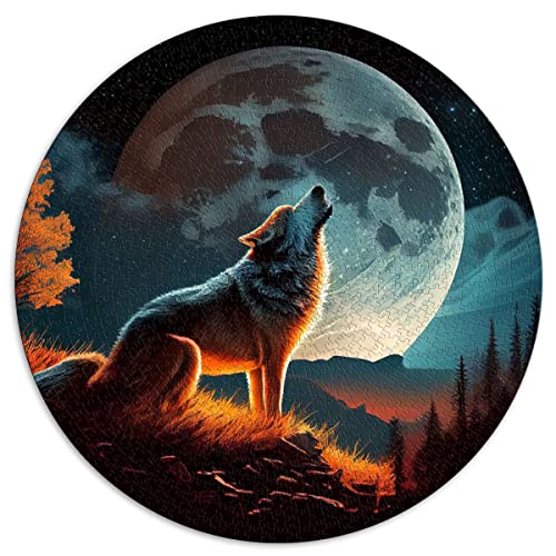 1000-teiliges Puzzle Wolf heult Rundpuzzle für Erwachsene für Erwachsene und Kinder Kartonpuzzle Home Decoration Puzzle (Größe 67,5 x 67,5 cm) von CARGIS