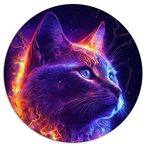 1000-teiliges Puzzle für Erwachsene Buntes Neon-Katze-Rundpuzzle für Erwachsene für Erwachsene und Kinder Papppuzzles Tolles Geschenk für Erwachsene (Größe 67,5 x 67,5 cm) von CARGIS