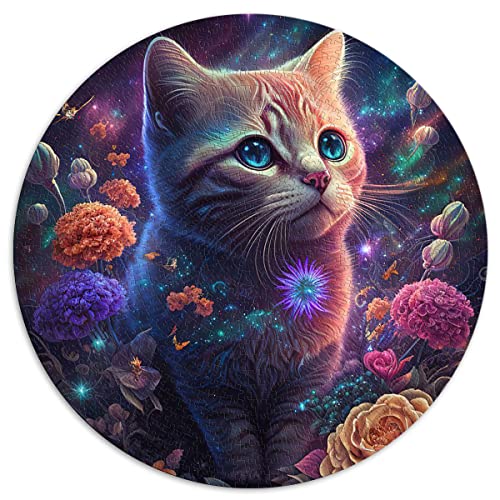 1000-teiliges rundes Puzzle, Katze und Blume, Neon, kreisförmige Puzzles für Erwachsene und Kinder, Kartonpuzzle, Heimdekoration, Puzzle-Spielzeug (Größe 67,5 x 67,5 cm) von CARGIS