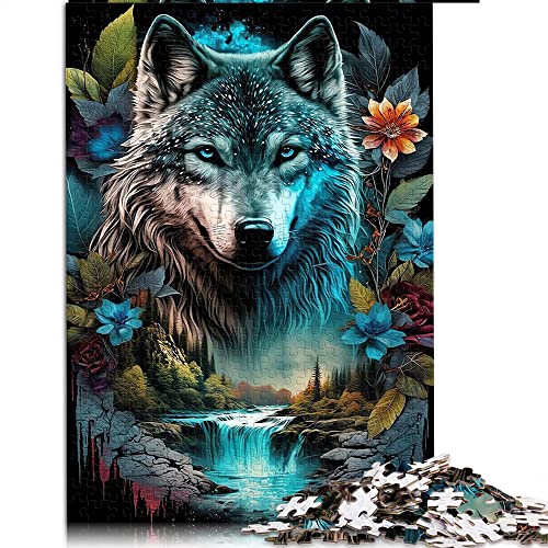 500 Teile Puzzle Mandala Jungle Wolf Puzzle für Erwachsene Holzpuzzles für Familienspaß & Spieleabend (Größe 38x52cm) von CARGIS