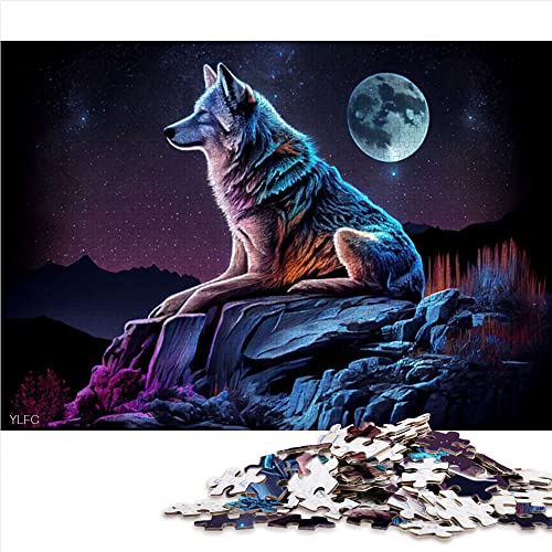 500 Teile Puzzle Wolf und Mond Puzzle für Erwachsene Holzpuzzle Denksportaufgaben für Erwachsene （Größe 38x52cm） von CARGIS