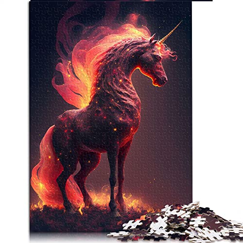 Puzzles 1000 Teile Flammendes Einhorn Puzzle für Erwachsene Papppuzzles Familienspaß Puzzles (Größe 26x38cm) von CARGIS