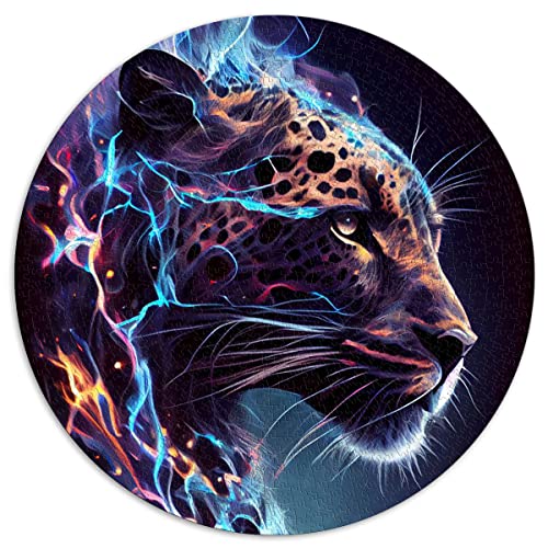 Puzzles für Erwachsene 1000 Teile Elektrisierender Leopard Kreative runde Puzzles für Erwachsene und Kinder Kartonpuzzles Lernspiel Herausforderung Spielzeug (Größe 67,5 x 67,5 cm) von CARGIS