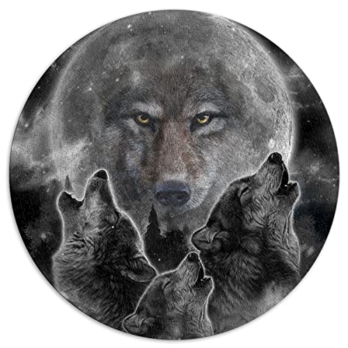 Puzzles für Erwachsene 1000 Teile Spiritueller Wolf Vollmond Rundpuzzles für Erwachsene & Kinder Kartonpuzzle Lernspiel (Größe 67,5 x 67,5 cm) von CARGIS