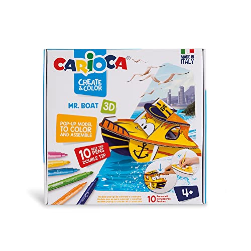 Carioca 42905 – Create and Color Pop-up 3D mit 10 Markern superlavabili DPN – Mr. Boat von Carioca