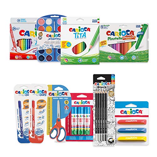 CARIOCA Back to School Set | Schulmaterial: Mal- und Zeichenstifte, Aquarelle, Filzstifte, Löschbare Stifte, Buntstifte, Klebestifte für Kinder und Schreibset, 100 Teile von CARIOCA